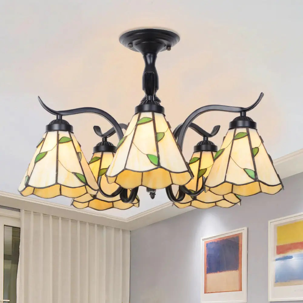 DecorBites™ DecorBites™ Tiffany Style Stained Glass Semi Flush Lamp - Red/Blue/Green/Blue-White - 3/5 Lights - Ideal for Stairway