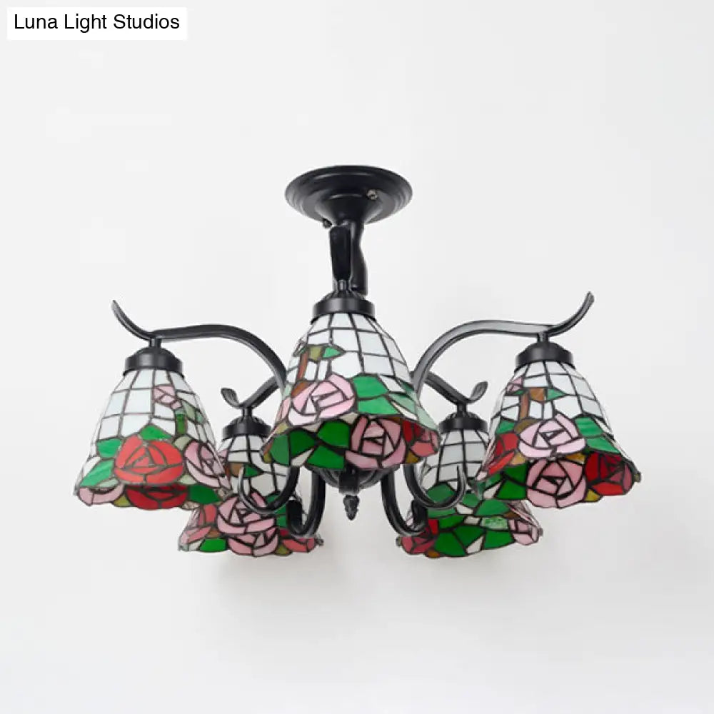 DecorBites™ DecorBites™ Tiffany Style Stained Glass Semi Flush Lamp - Red/Blue/Green/Blue-White - 3/5 Lights - Ideal for Stairway