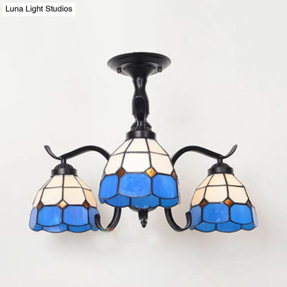 DecorBites™ DecorBites™ Tiffany Style Stained Glass Semi Flush Lamp - Red/Blue/Green/Blue-White - 3/5 Lights - Ideal for Stairway