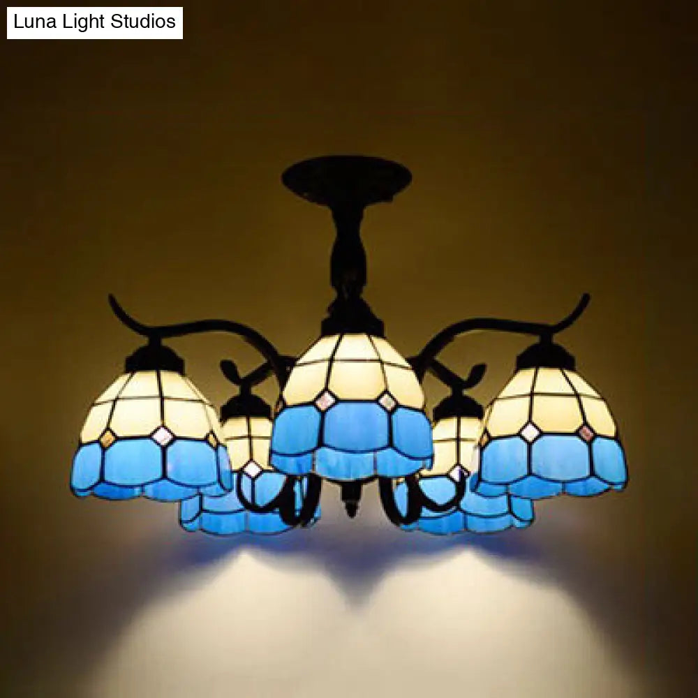 DecorBites™ DecorBites™ Tiffany Style Stained Glass Semi Flush Lamp - Red/Blue/Green/Blue-White - 3/5 Lights - Ideal for Stairway