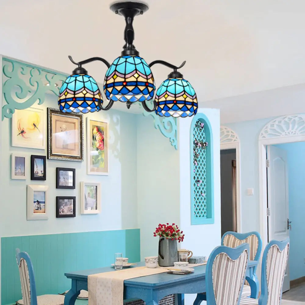 DecorBites™ DecorBites™ Tiffany Style Stained Glass Semi Flush Lamp - Red/Blue/Green/Blue-White - 3/5 Lights - Ideal for Stairway