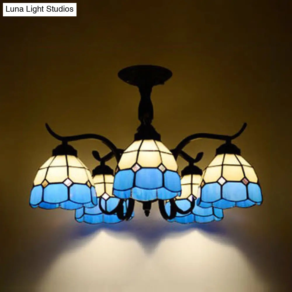 DecorBites™ DecorBites™ Tiffany Style Stained Glass Semi Flush Lamp - Red/Blue/Green/Blue-White - 3/5 Lights - Ideal for Stairway