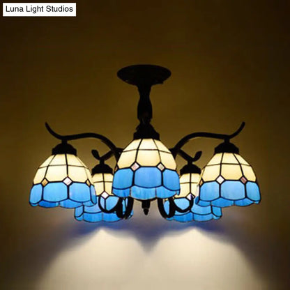 DecorBites™ DecorBites™ Tiffany Style Stained Glass Semi Flush Lamp - Red/Blue/Green/Blue-White - 3/5 Lights - Ideal for Stairway