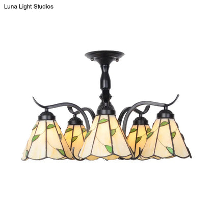 DecorBites™ DecorBites™ Tiffany Style Stained Glass Semi Flush Lamp - Red/Blue/Green/Blue-White - 3/5 Lights - Ideal for Stairway