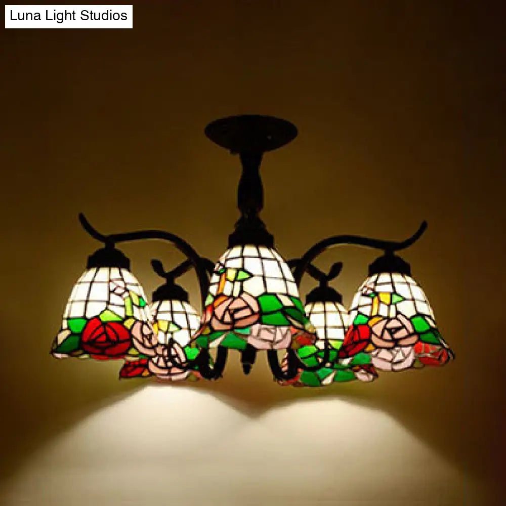 DecorBites™ DecorBites™ Tiffany Style Stained Glass Semi Flush Lamp - Red/Blue/Green/Blue-White - 3/5 Lights - Ideal for Stairway