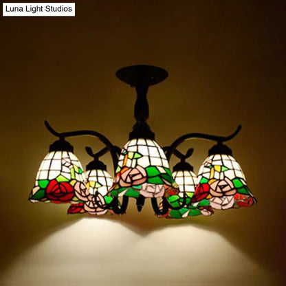 DecorBites™ DecorBites™ Tiffany Style Stained Glass Semi Flush Lamp - Red/Blue/Green/Blue-White - 3/5 Lights - Ideal for Stairway