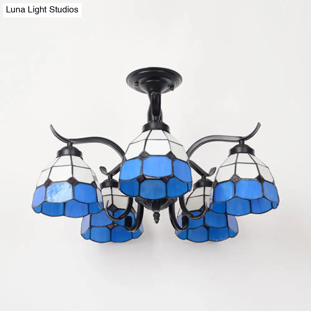 DecorBites™ DecorBites™ Tiffany Style Stained Glass Semi Flush Lamp - Red/Blue/Green/Blue-White - 3/5 Lights - Ideal for Stairway