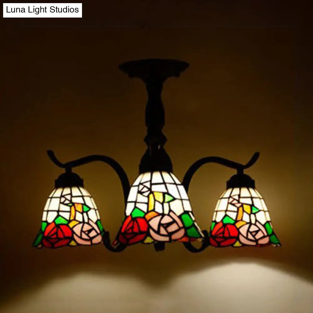 DecorBites™ DecorBites™ Tiffany Style Stained Glass Semi Flush Lamp - Red/Blue/Green/Blue-White - 3/5 Lights - Ideal for Stairway