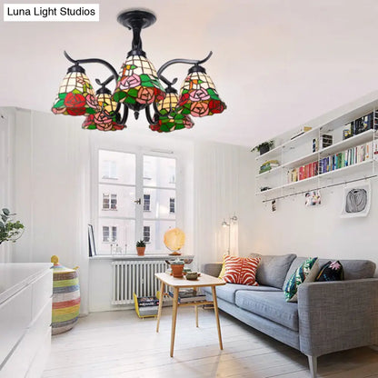 DecorBites™ DecorBites™ Tiffany Style Stained Glass Semi Flush Lamp - Red/Blue/Green/Blue-White - 3/5 Lights - Ideal for Stairway