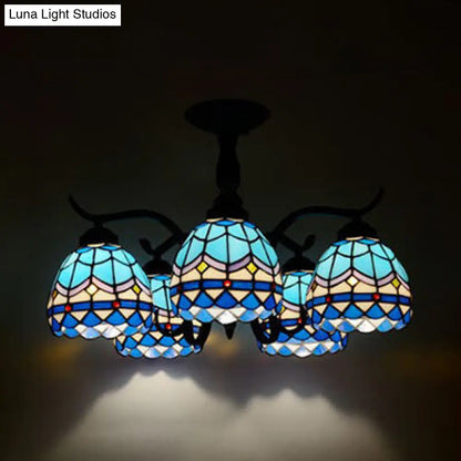 DecorBites™ DecorBites™ Tiffany Style Stained Glass Semi Flush Lamp - Red/Blue/Green/Blue-White - 3/5 Lights - Ideal for Stairway
