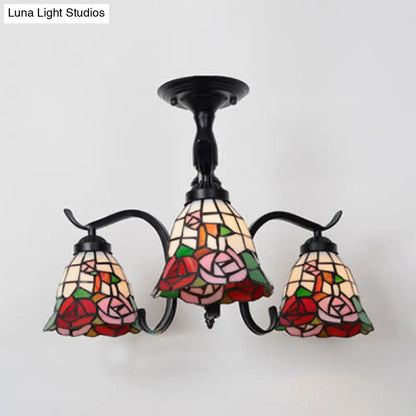 DecorBites™ DecorBites™ Tiffany Style Stained Glass Semi Flush Lamp - Red/Blue/Green/Blue-White - 3/5 Lights - Ideal for Stairway