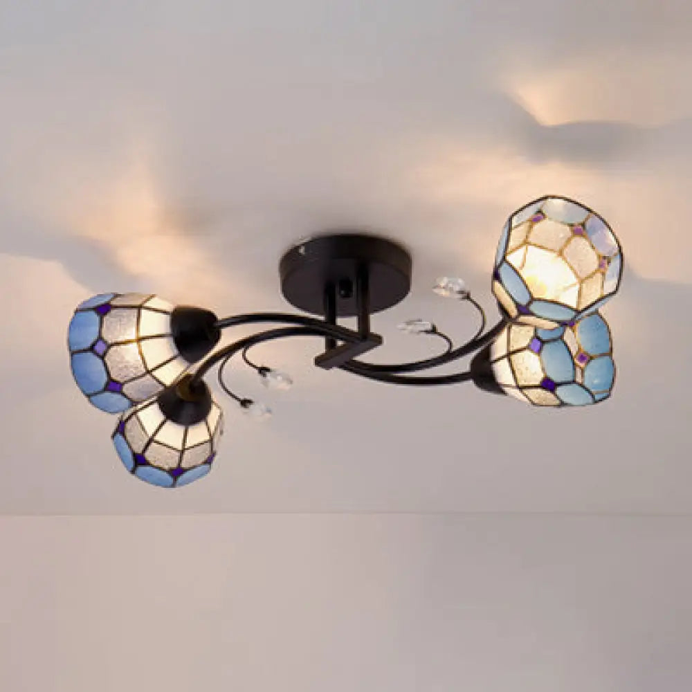 DecorBites™ DecorBites™ Tiffany Style Stained Glass Semi Flush Light - Blue/Orange Bowl Design Ideal for Bedrooms