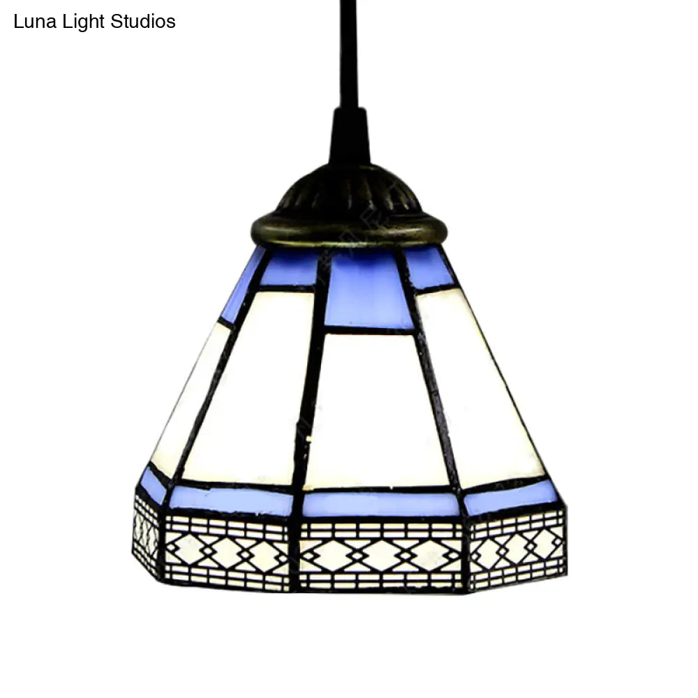 Tiffany-Style Stained Glass Swag Lamp: Blue & White Cluster Pendant Light (3 Heads) with Canopy