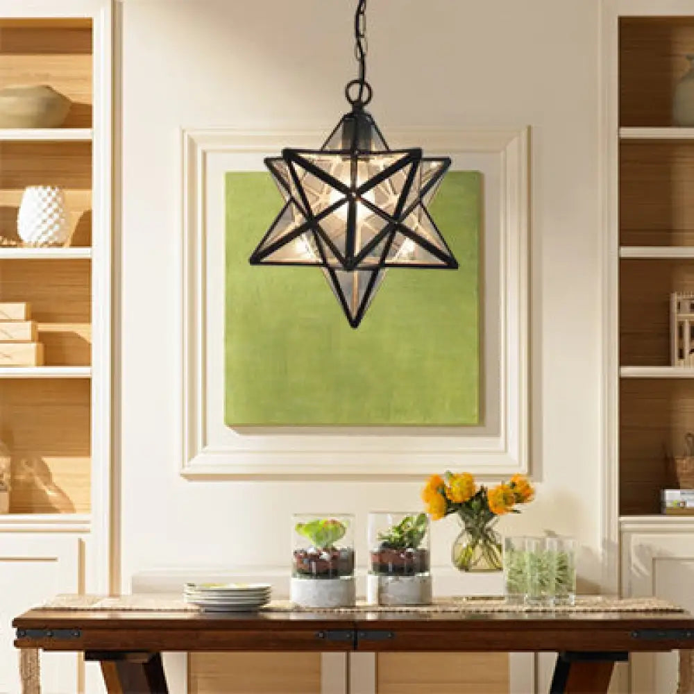 Tiffany Style Textured White/Clear Star Pendant Light - 8"/12" - Stainless Glass - Dining Room Ceiling Lamp