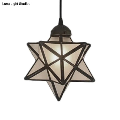 Tiffany Style Textured White/Clear Star Pendant Light - 8"/12" - Stainless Glass - Dining Room Ceiling Lamp