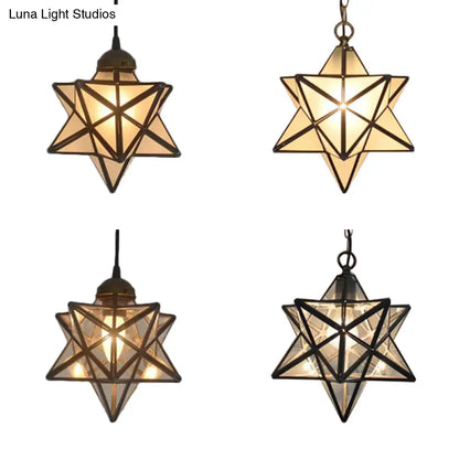 Tiffany Style Textured White/Clear Star Pendant Light - 8"/12" - Stainless Glass - Dining Room Ceiling Lamp