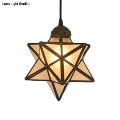 Tiffany Style Textured White/Clear Star Pendant Light - 8"/12" - Stainless Glass - Dining Room Ceiling Lamp