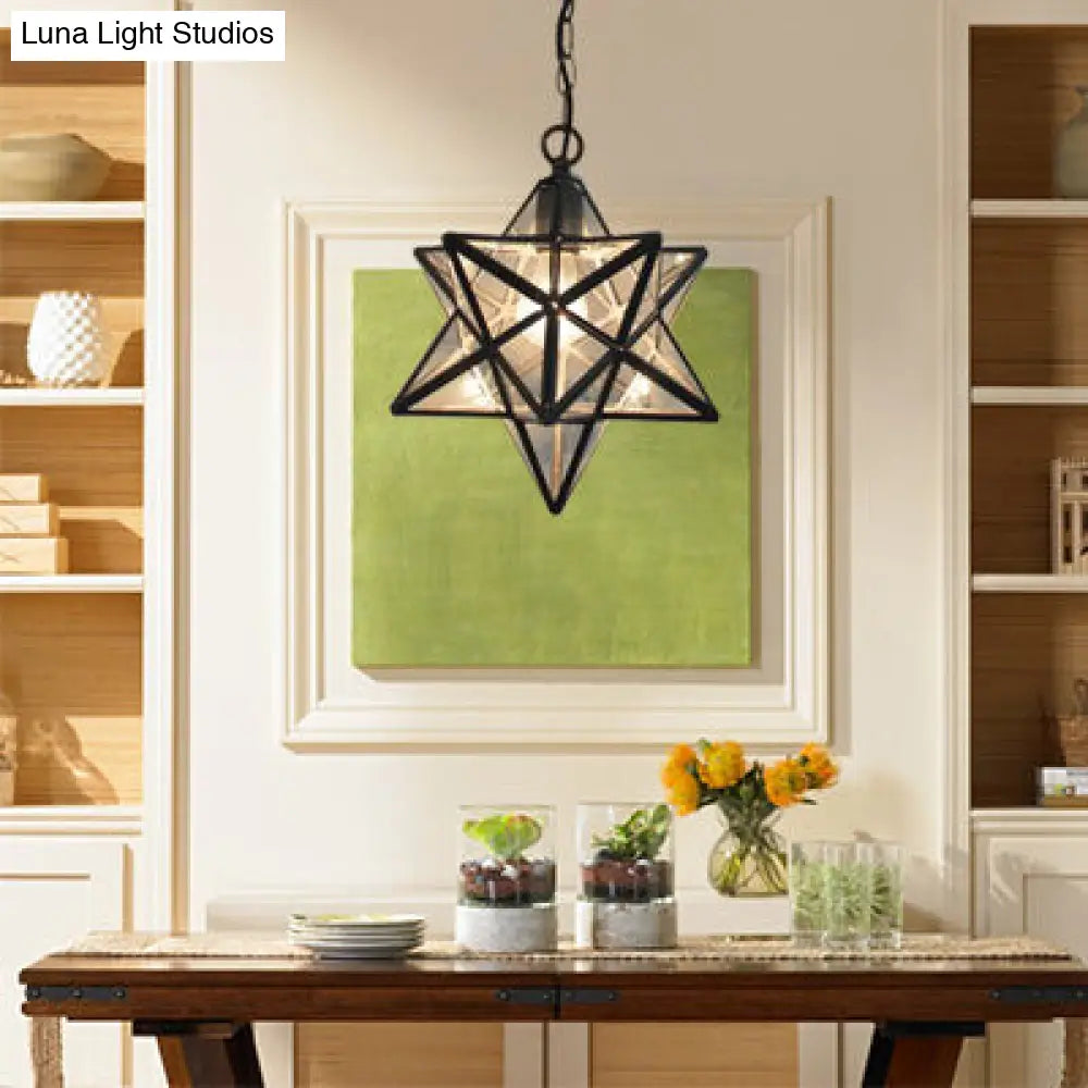 Tiffany Style Textured White/Clear Star Pendant Light - 8"/12" - Stainless Glass - Dining Room Ceiling Lamp