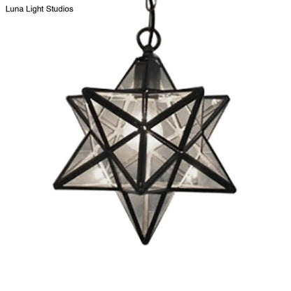 Tiffany Style Textured White/Clear Star Pendant Light - 8"/12" - Stainless Glass - Dining Room Ceiling Lamp