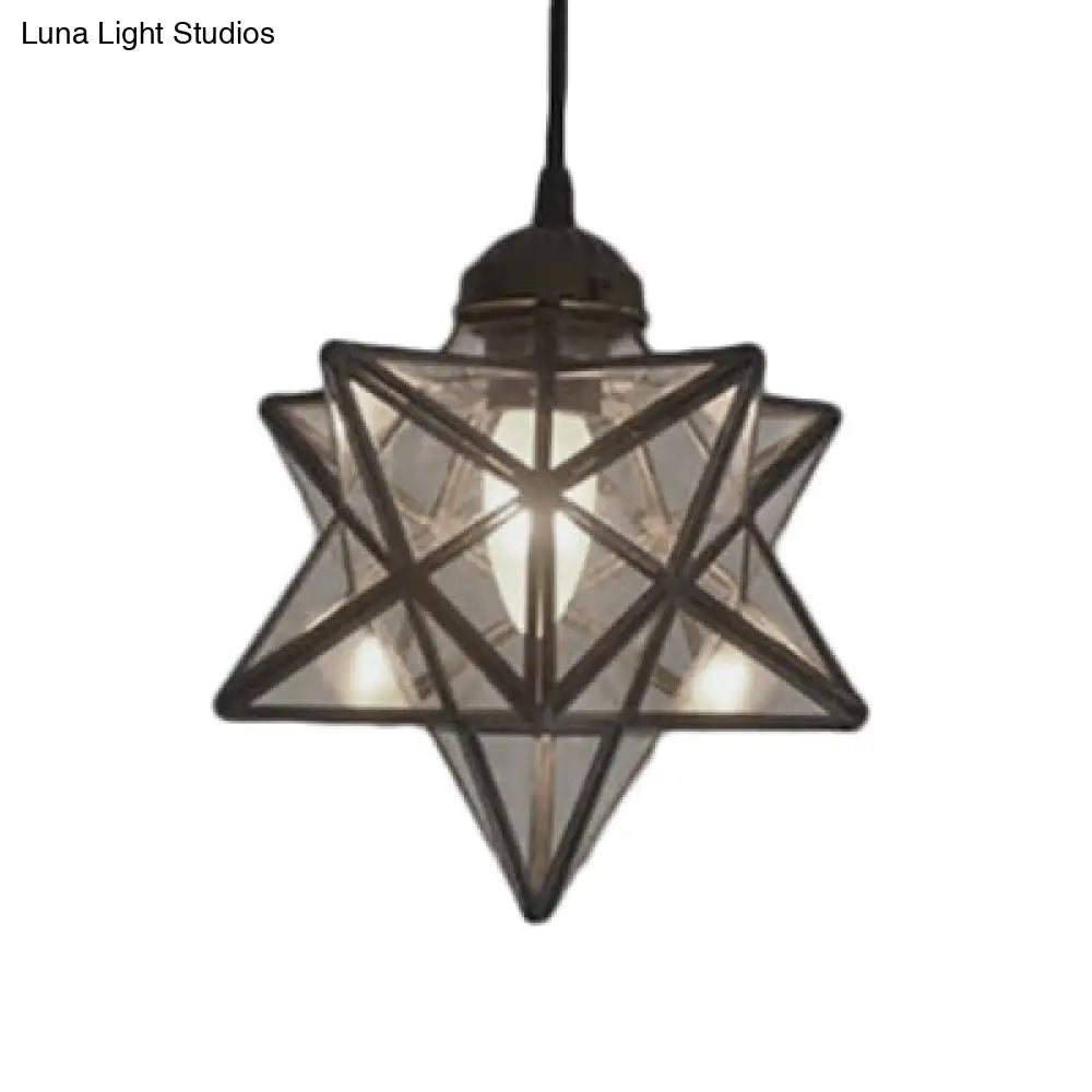 Tiffany Style Textured White/Clear Star Pendant Light - 8"/12" - Stainless Glass - Dining Room Ceiling Lamp