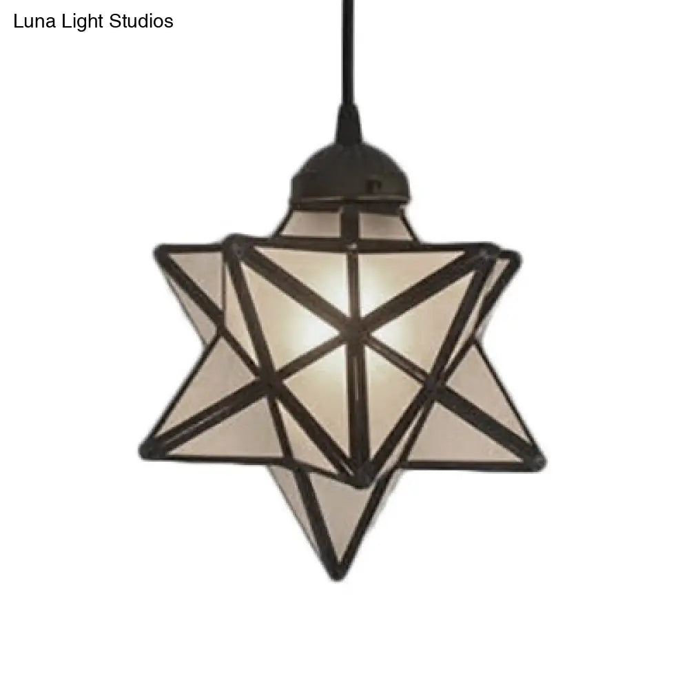 Tiffany Style Textured White/Clear Star Pendant Light - 8"/12" - Stainless Glass - Dining Room Ceiling Lamp