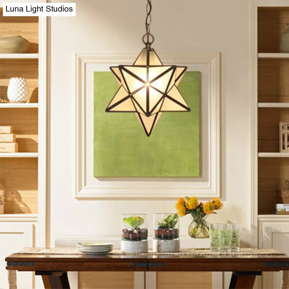 Tiffany Style Textured White/Clear Star Pendant Light - 8"/12" - Stainless Glass - Dining Room Ceiling Lamp