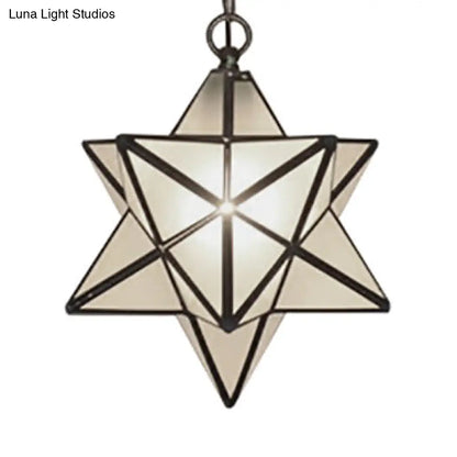 Tiffany Style Textured White/Clear Star Pendant Light - 8"/12" - Stainless Glass - Dining Room Ceiling Lamp