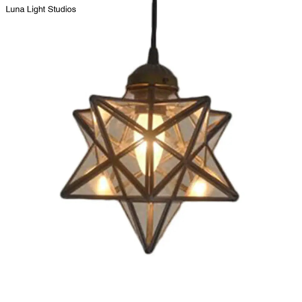 Tiffany Style Textured White/Clear Star Pendant Light - 8"/12" - Stainless Glass - Dining Room Ceiling Lamp