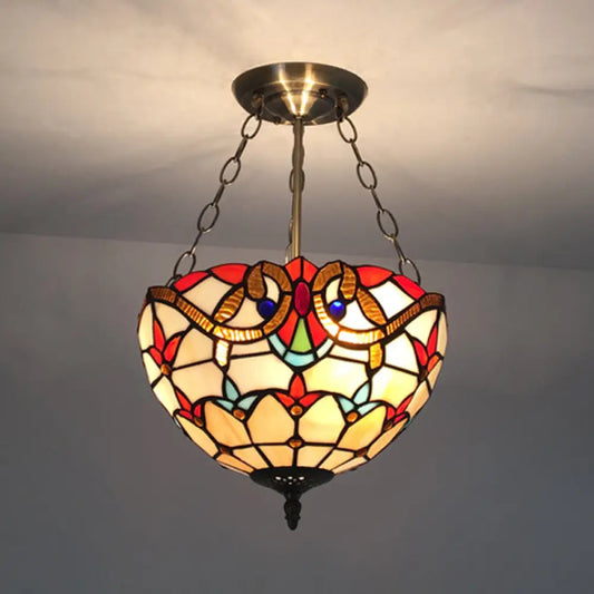 DecorBites™ DecorBites™ Tiffany-style Victorian Ceiling Fixture for Study Room with Multi-colored Glass Semi Flush Mount