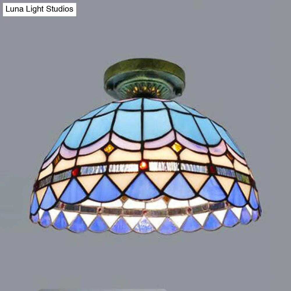 DecorBites™ DecorBites™ Tiffany Style Victorian/Flower/Pearl/Baroque Flush Mount Lamp with Stained Glass Shade - Antique Brass/Bronze - Ideal for Living Room