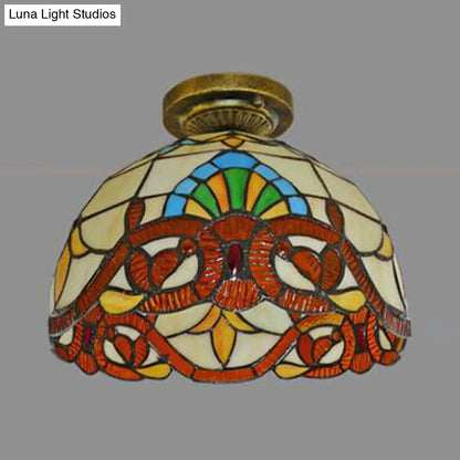 DecorBites™ DecorBites™ Tiffany Style Victorian/Flower/Pearl/Baroque Flush Mount Lamp with Stained Glass Shade - Antique Brass/Bronze - Ideal for Living Room