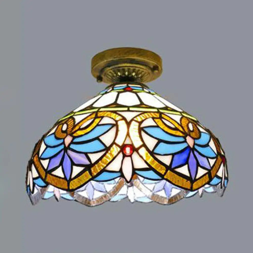 DecorBites™ DecorBites™ Tiffany Style Victorian/Flower/Pearl/Baroque Flush Mount Lamp with Stained Glass Shade - Antique Brass/Bronze - Ideal for Living Room