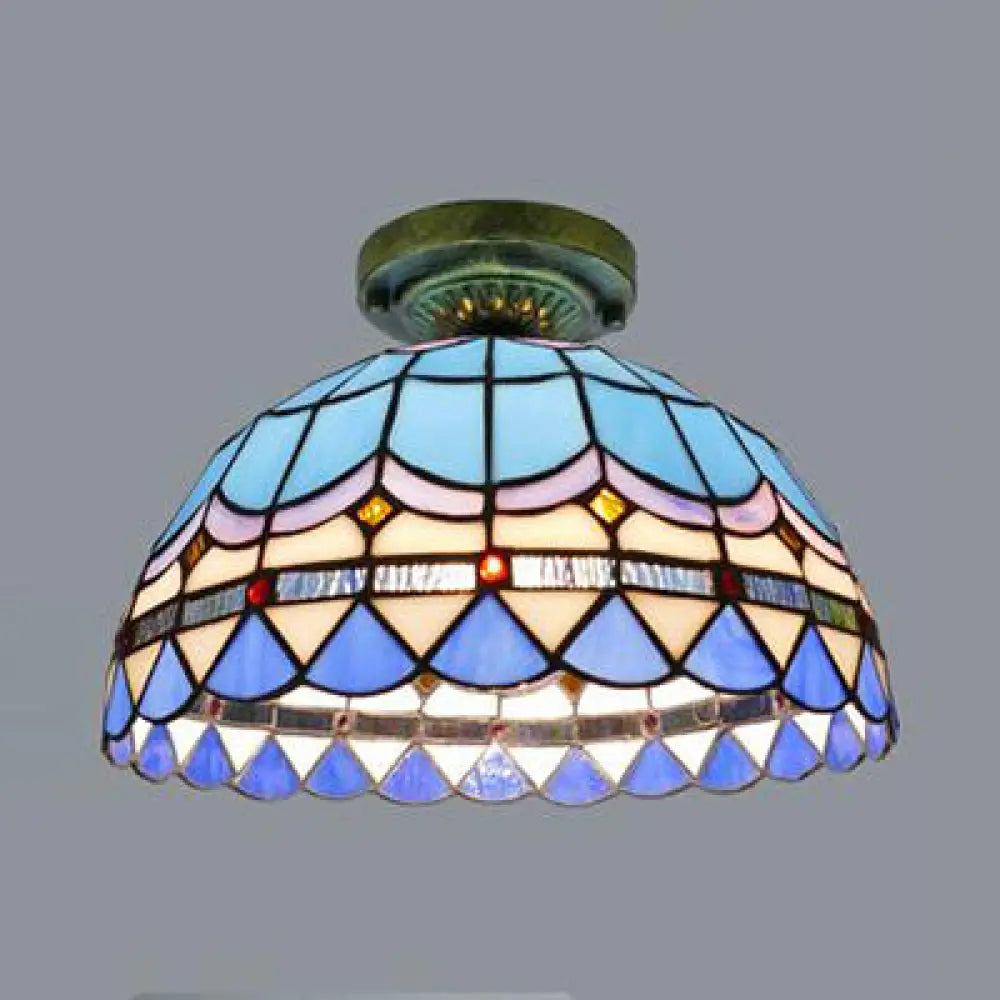 DecorBites™ DecorBites™ Tiffany Style Victorian/Flower/Pearl/Baroque Flush Mount Lamp with Stained Glass Shade - Antique Brass/Bronze - Ideal for Living Room