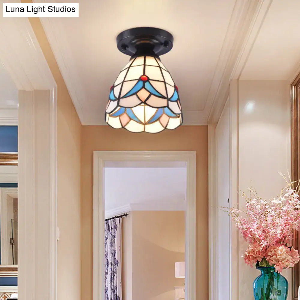 Decorbites tiffany style handcrafted stained glass shaded semi flush ceiling mounted light with black metal base