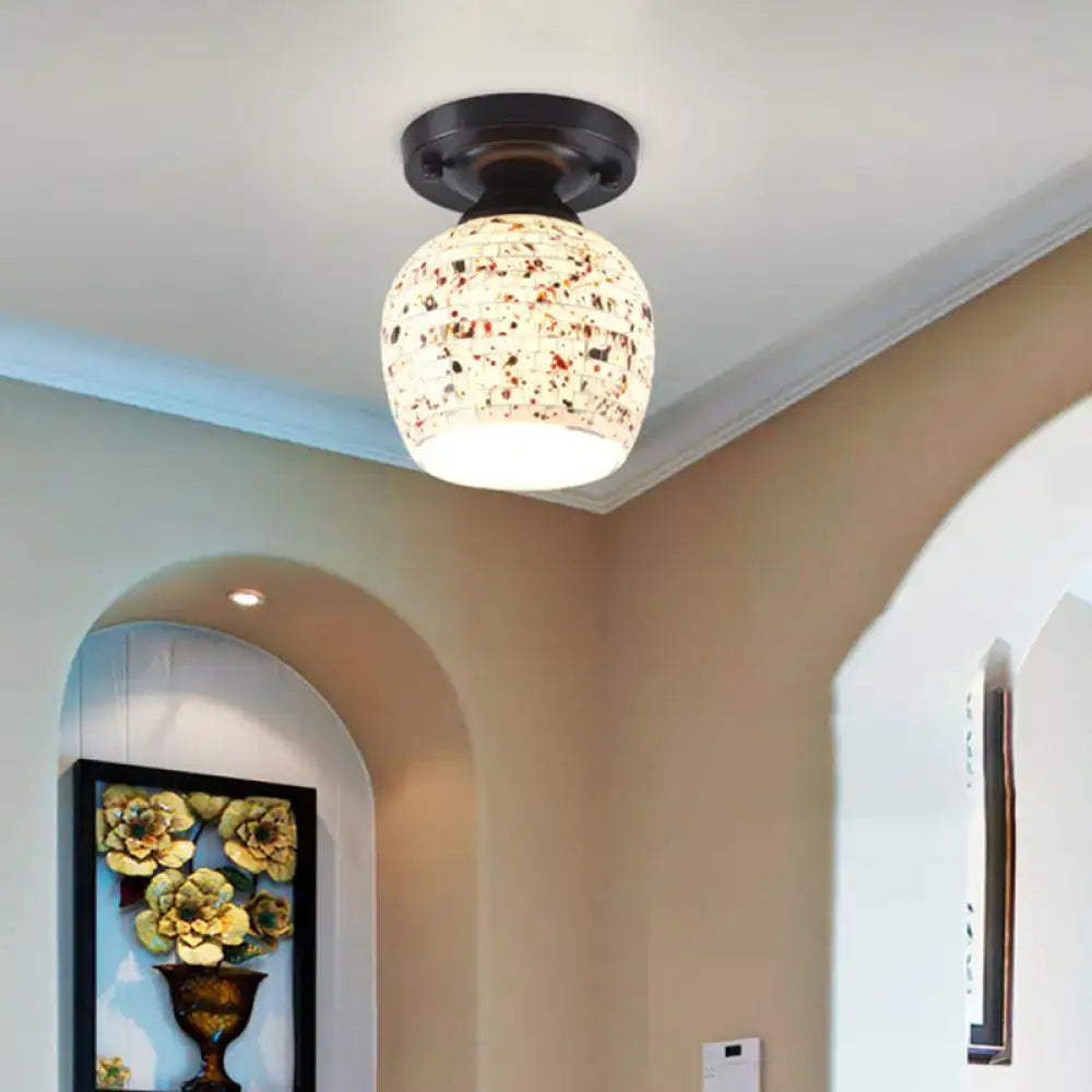 Decorbites tiffany style shaded semi flush ceiling mounted light with black metal base and colorful glass shade