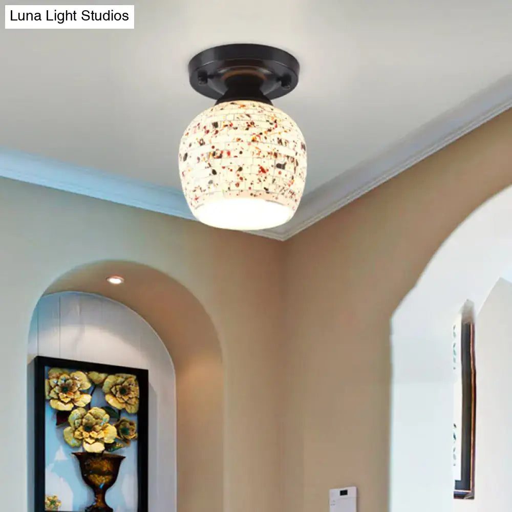 DecorBites™ Tiffany style shaded semi flush ceiling mounted light with cream mosaic glass and red black brown speckles