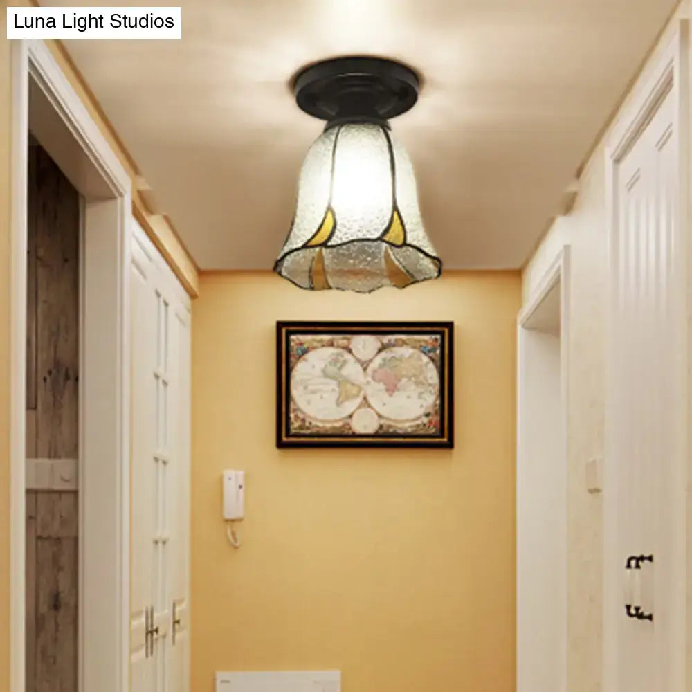 Decorbites tiffany style handcrafted shaded semi flush ceiling mounted light with stained glass and black metal base