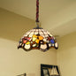 Tiffany-Style White Stained Glass Chandelier Lamp with Scalloped Design and Three Lights