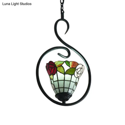 Tiffany Style Yellow and Blue/White Stainless Glass Pendant Light Fixture - Perfect for Balcony