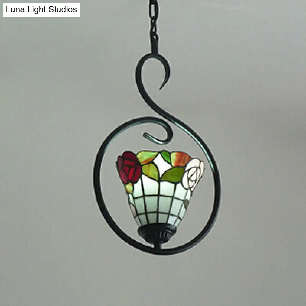 Tiffany Style Yellow and Blue/White Stainless Glass Pendant Light Fixture - Perfect for Balcony