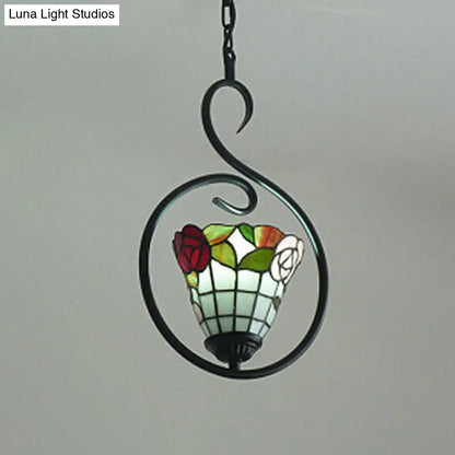 Tiffany Style Yellow and Blue/White Stainless Glass Pendant Light Fixture - Perfect for Balcony