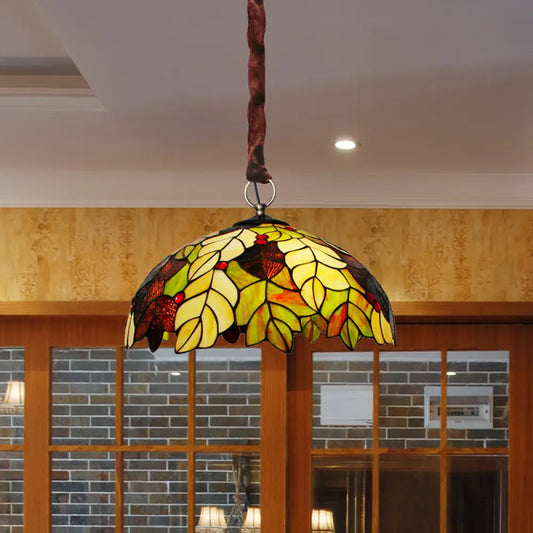 Tiffany Style Yellow Chandelier Light: Handcrafted Art Glass Drop Lamp with Jewel Deco - 3-Head Design