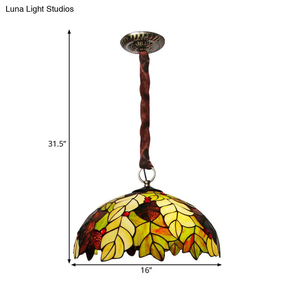 Tiffany Style Yellow Chandelier Light: Handcrafted Art Glass Drop Lamp with Jewel Deco - 3-Head Design