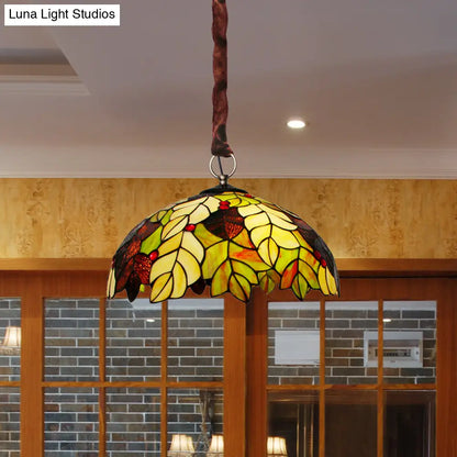 Tiffany Style Yellow Chandelier Light: Handcrafted Art Glass Drop Lamp with Jewel Deco - 3-Head Design