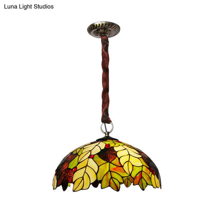 Tiffany Style Yellow Chandelier Light: Handcrafted Art Glass Drop Lamp with Jewel Deco - 3-Head Design