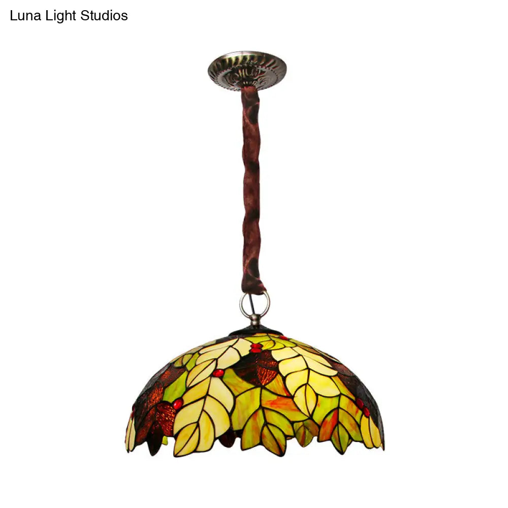 Tiffany Style Yellow Chandelier Light: Handcrafted Art Glass Drop Lamp with Jewel Deco - 3-Head Design