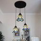 Tiffany Victorian Bell Shade Stained Glass Pendant Light - Blue, 3 Heads - Hotel Style