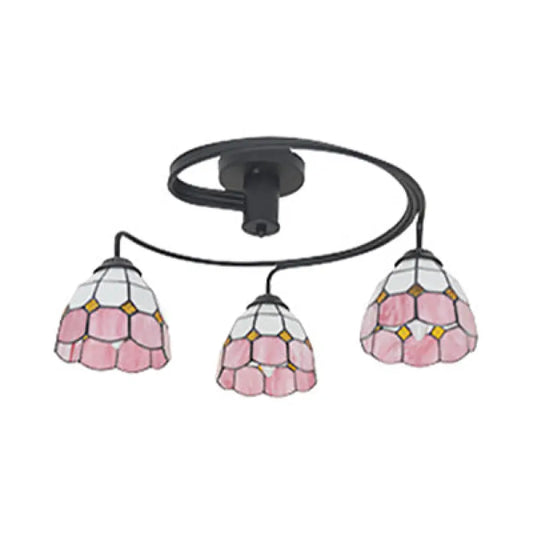 DecorBites™ DecorBites™ Tiffany Vintage Stained Glass Semi Flush Light Fixture - 3/5-Light Bowl Design - for Bedroom Décor in Vibrant Orange/Blue/Pink/Green Shades