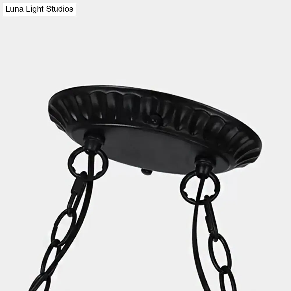 Black wrought iron island chandelier light with scalloped edge chain suspension suitable for 220v-240v and led bulbs