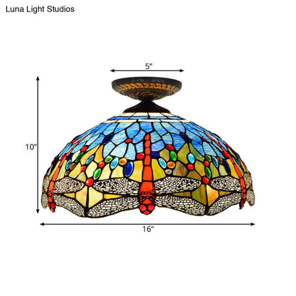 DecorBites™ DecorBites™ Tiffany White/Red Dragonfly Stained Glass Porch Ceiling Mount Lamp